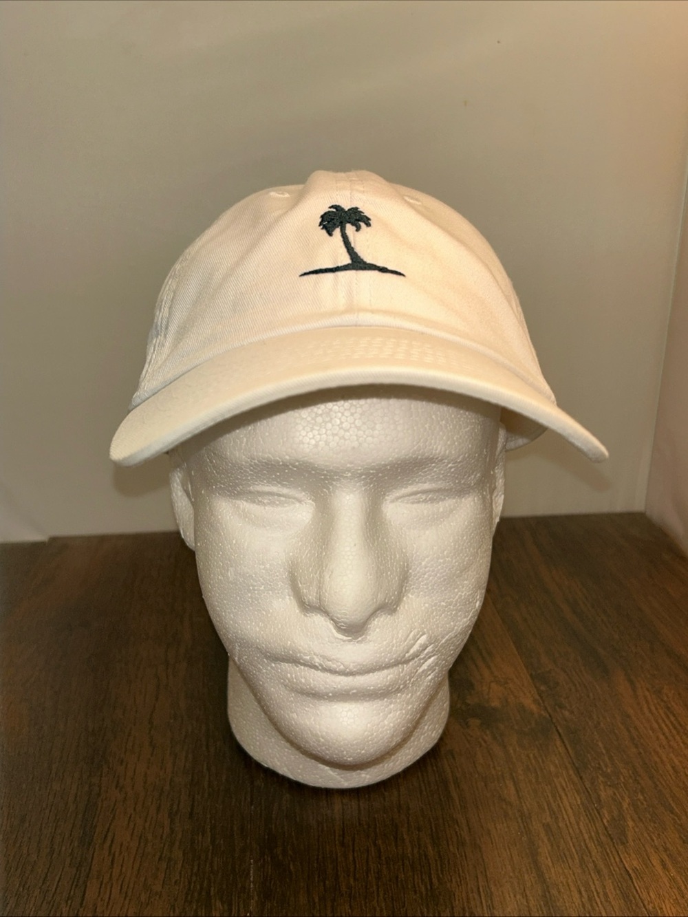 White Baseball Golf Tennis Adjustable Strap Cap Hat Palm Tree Design One Size